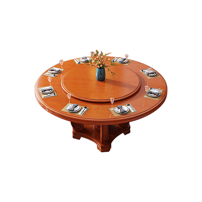 Round Solid Wood Dining Table Modern Turntable Furniture with Pedestal Base