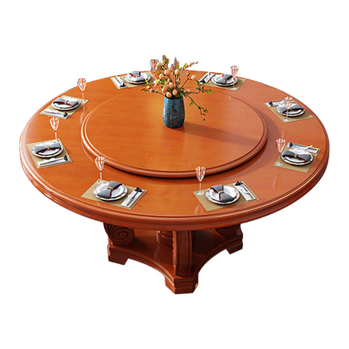 Round Solid Wood Dining Table Modern Turntable Furniture with Pedestal Base
