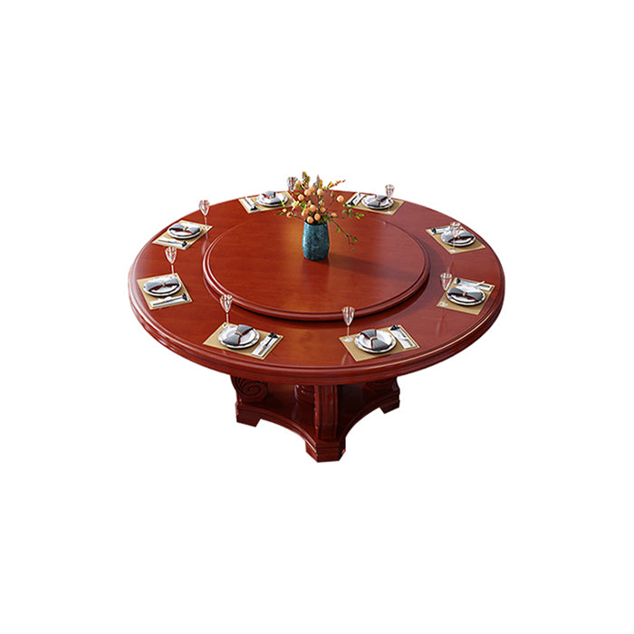 Round Solid Wood Dining Table Modern Turntable Furniture with Pedestal Base