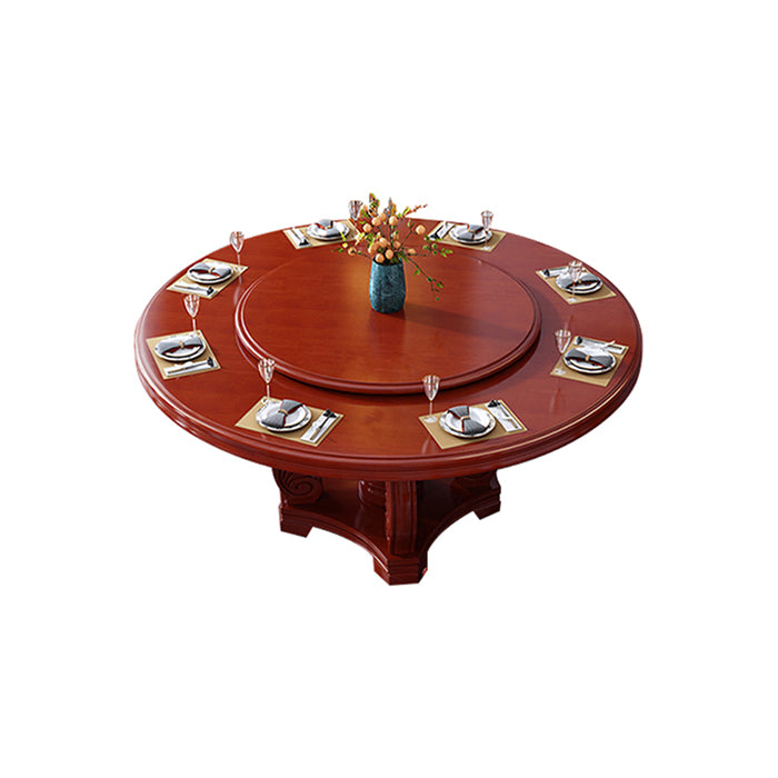 Round Solid Wood Dining Table Modern Turntable Furniture with Pedestal Base