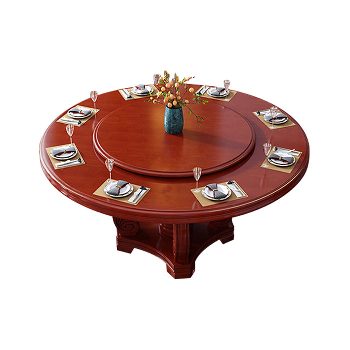 Round Solid Wood Dining Table Modern Turntable Furniture with Pedestal Base