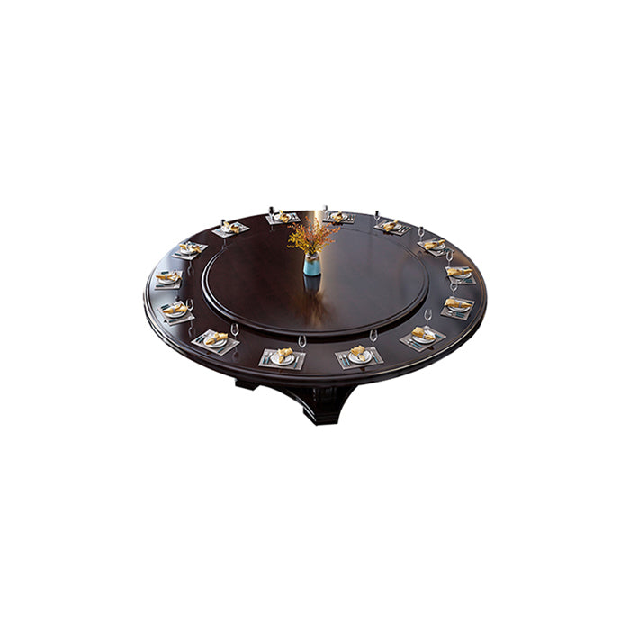Round Solid Wood Dining Table Modern Turntable Furniture with Pedestal Base