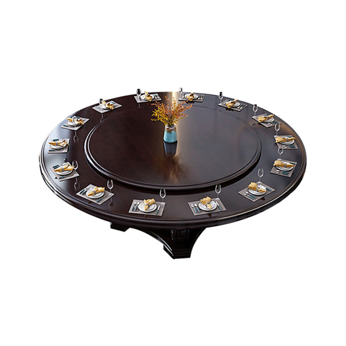 Round Solid Wood Dining Table Modern Turntable Furniture with Pedestal Base