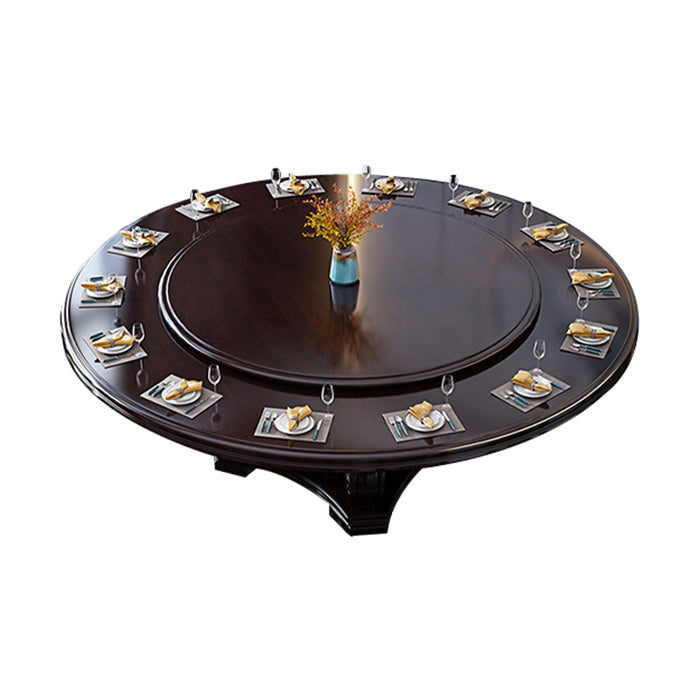 Round Solid Wood Dining Table Modern Turntable Furniture with Pedestal Base