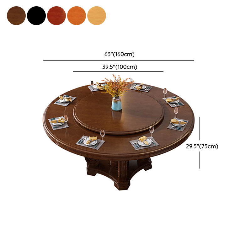 Round Solid Wood Dining Table Modern Turntable Furniture with Pedestal Base