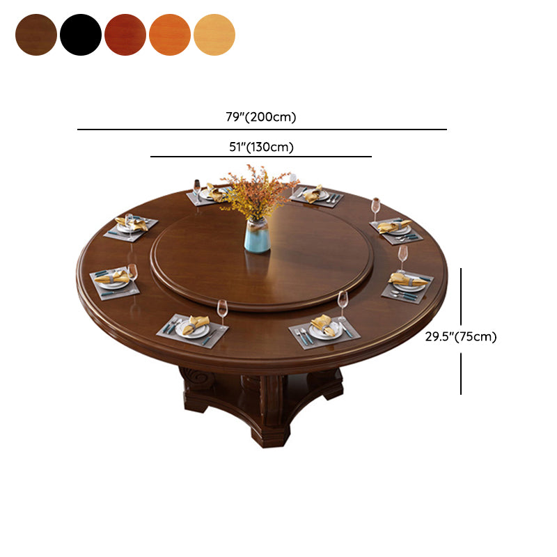 Round Solid Wood Dining Table Modern Turntable Furniture with Pedestal Base