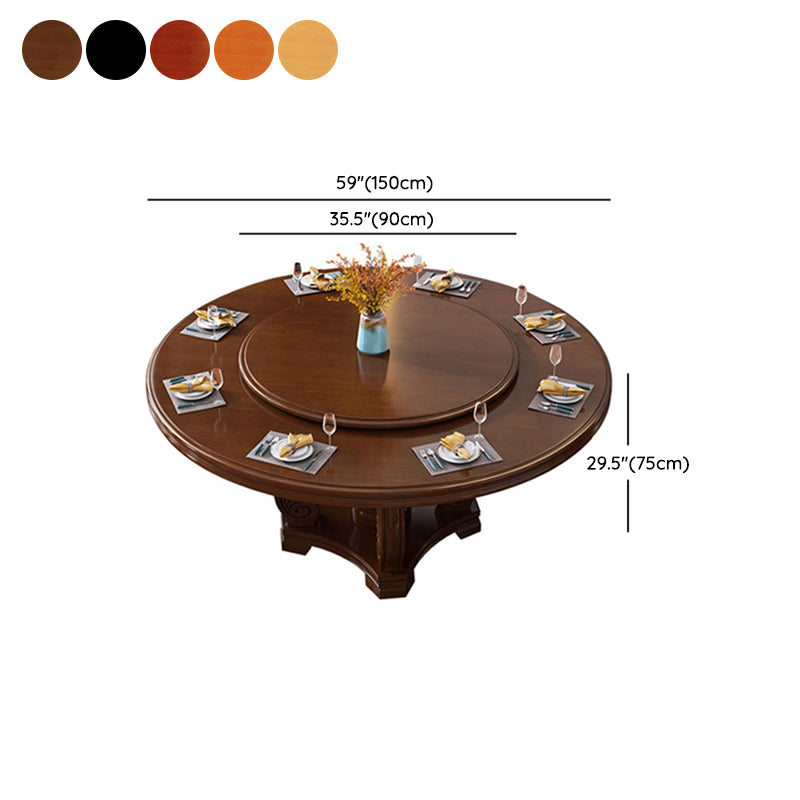 Round Solid Wood Dining Table Modern Turntable Furniture with Pedestal Base