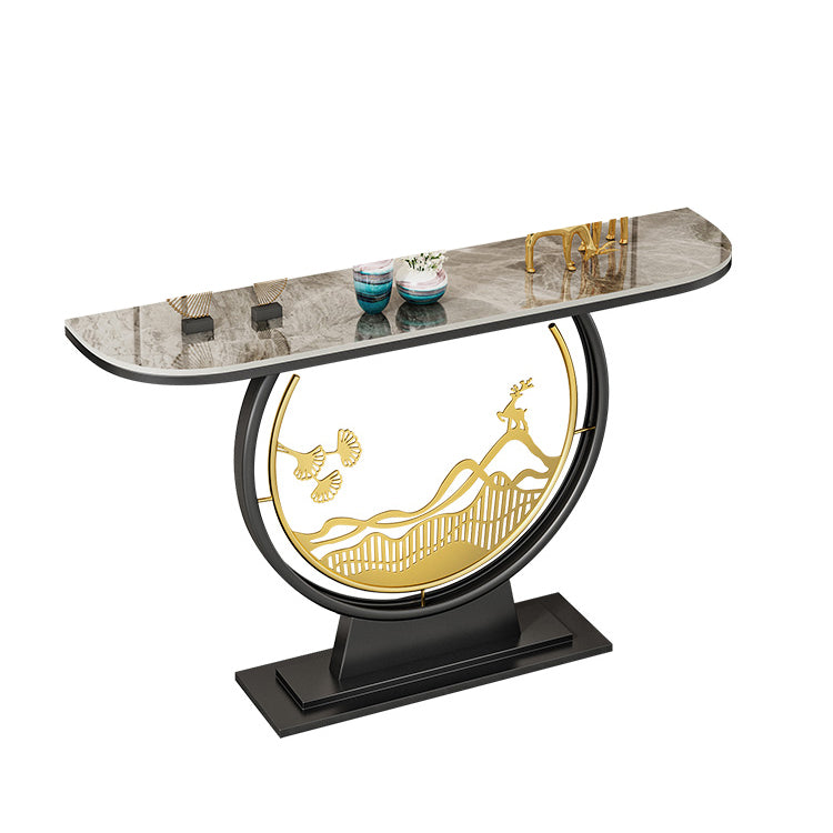 Glam Iron Console Accent Table Stone Console Sofa Table for Hall