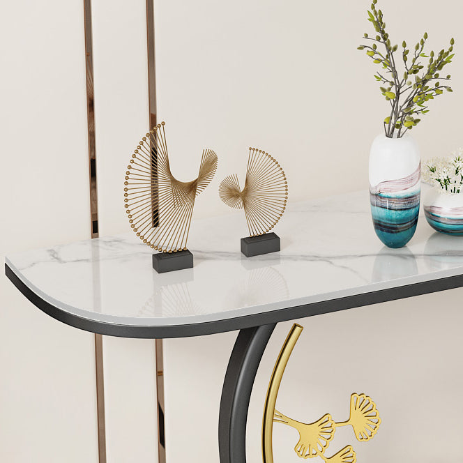 Glam Iron Console Accent Table Stone Console Sofa Table for Hall
