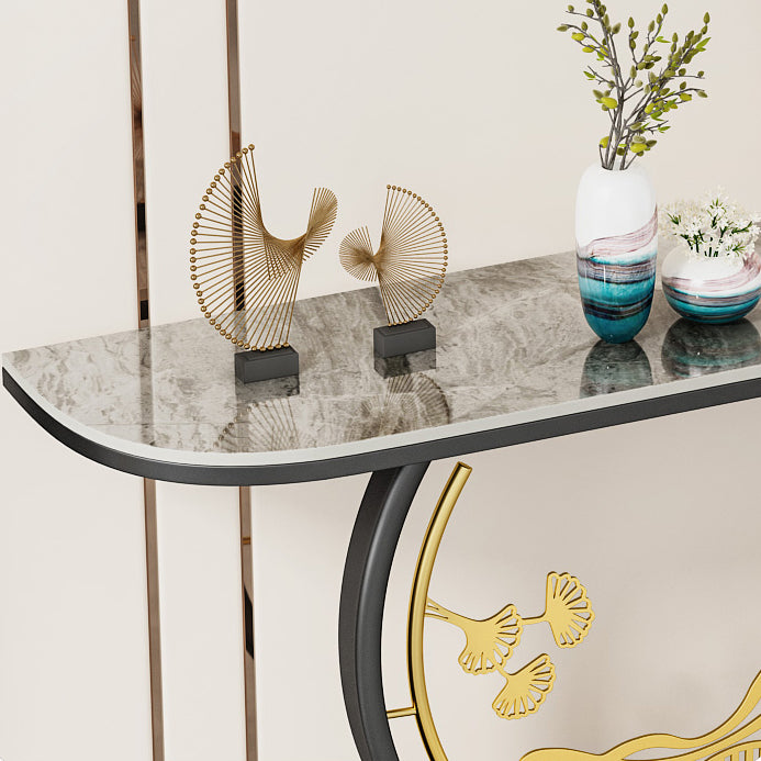 Glam Iron Console Accent Table Stone Console Sofa Table for Hall