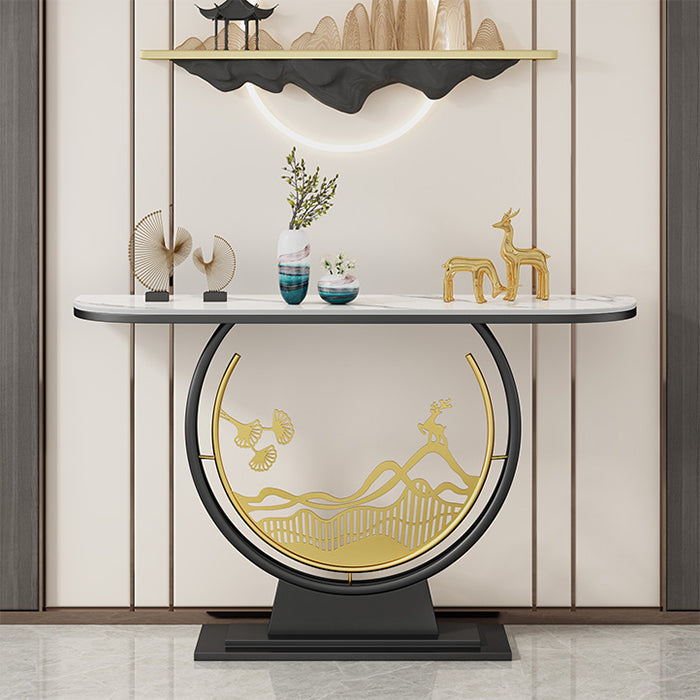 Glam Iron Console Accent Table Stone Console Sofa Table for Hall