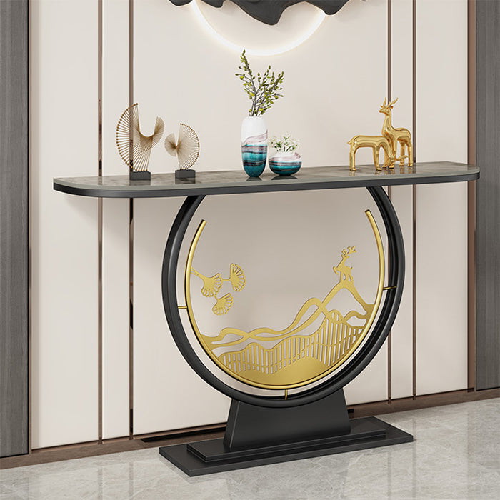 Glam Iron Console Accent Table Stone Console Sofa Table for Hall