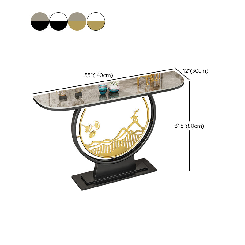 Glam Iron Console Accent Table Stone Console Sofa Table for Hall