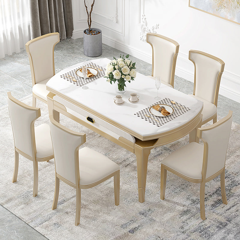 Contemporary 1/2/5/7 Pieces Furniture Round Stone Dining Set in White