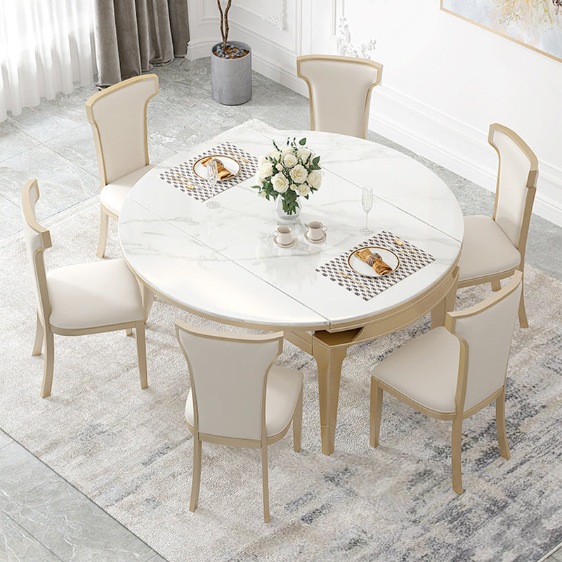 Contemporary 1/2/5/7 Pieces Furniture Round Stone Dining Set in White