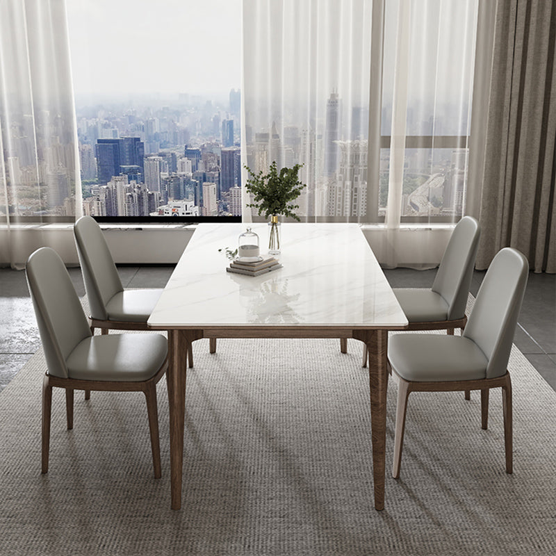 Contemporary 1/4/5/7 Pieces Dining Room Set Stone Rectangle Furniture in White