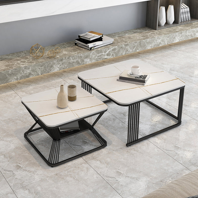 Square Coffee Table Slate Nesting Coffee Table Set with Storage
