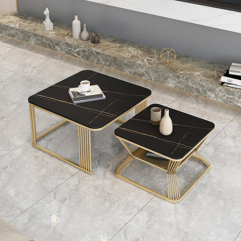 Square Coffee Table Slate Nesting Coffee Table Set with Storage
