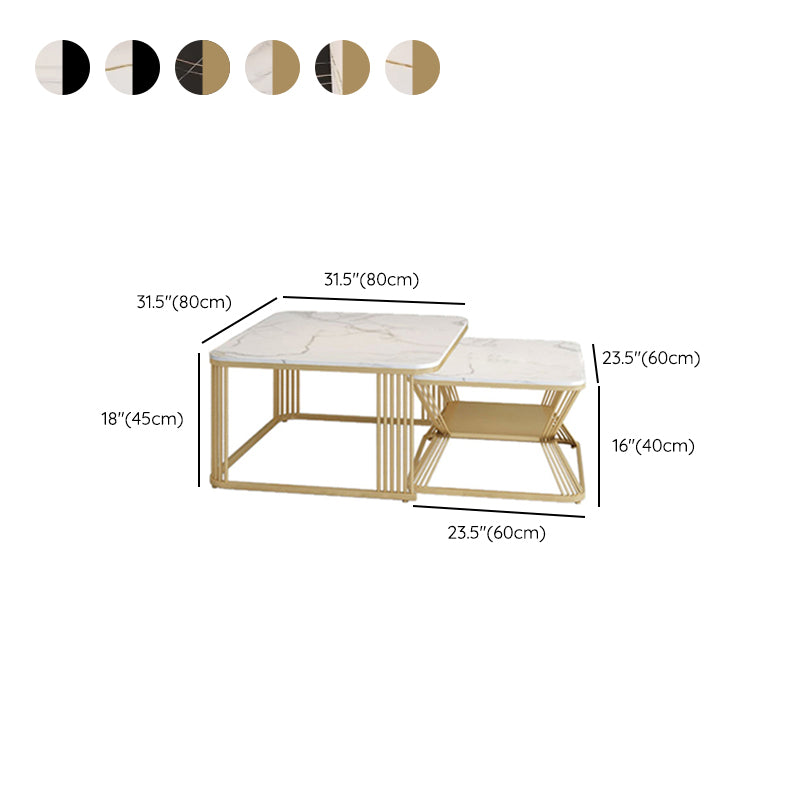 Square Coffee Table Slate Nesting Coffee Table Set with Storage