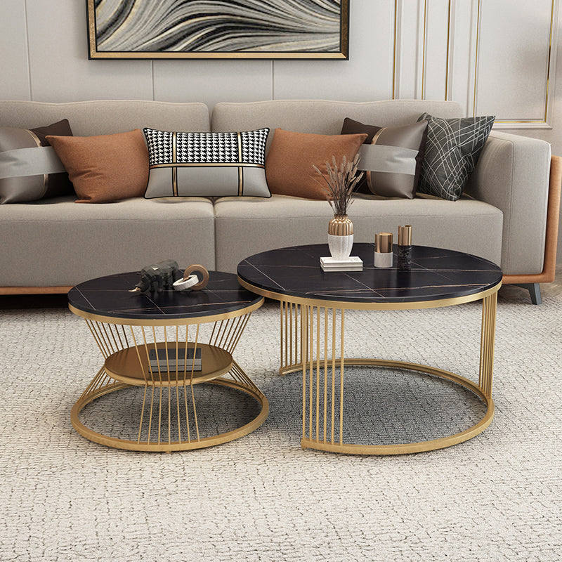 Slate Coffee Table Round Nesting Coffee Table Set with Storage