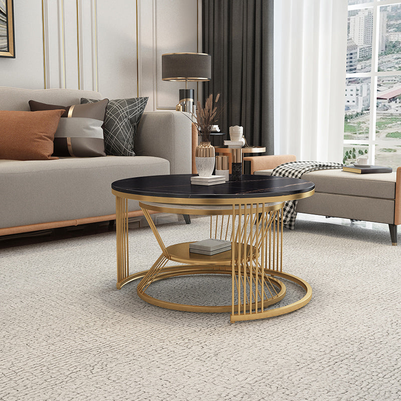 Slate Coffee Table Round Nesting Coffee Table Set with Storage