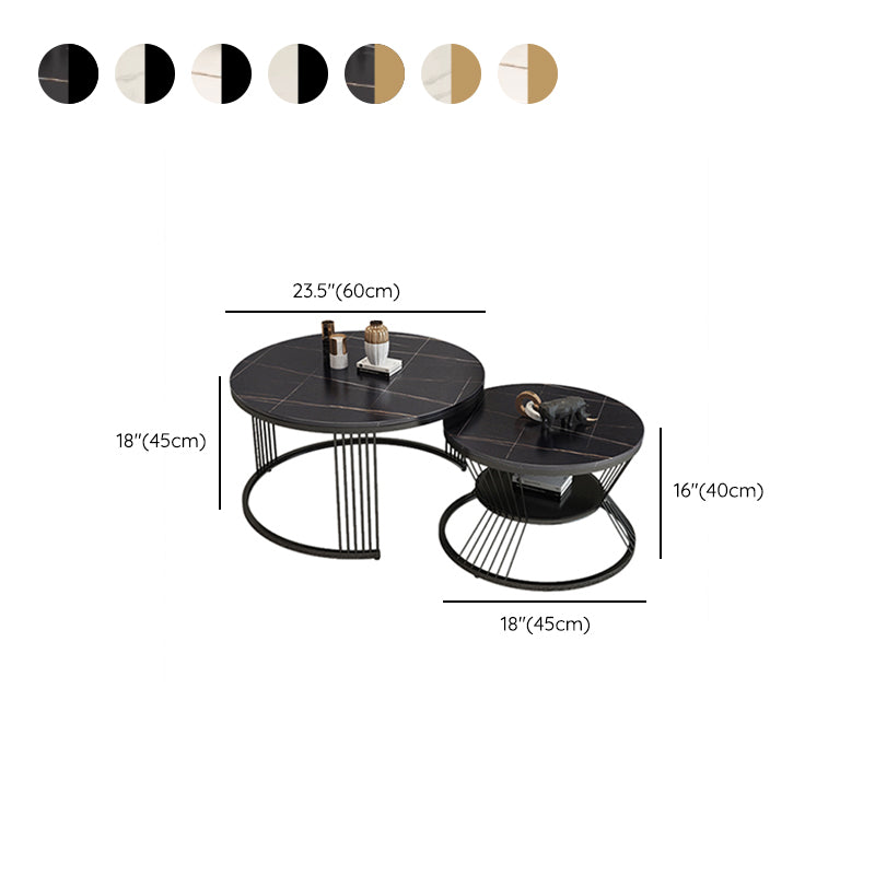 Slate Coffee Table Round Nesting Coffee Table Set with Storage