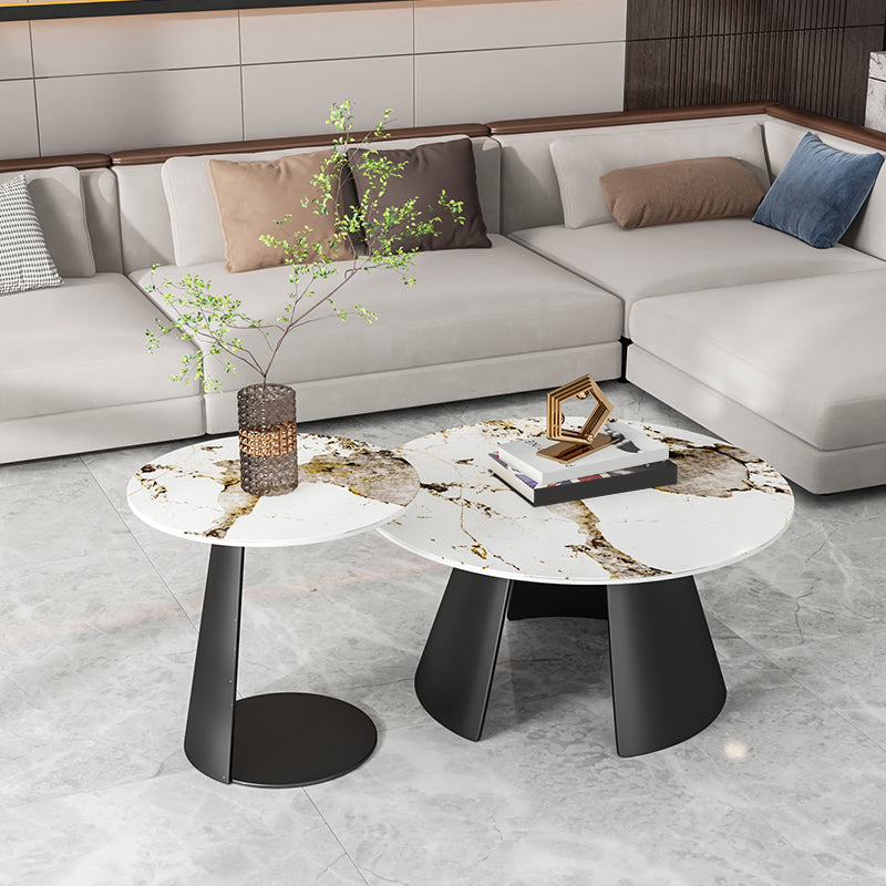Modern Slate Coffee Table Round Bunching Coffee Table Sets for Living Room