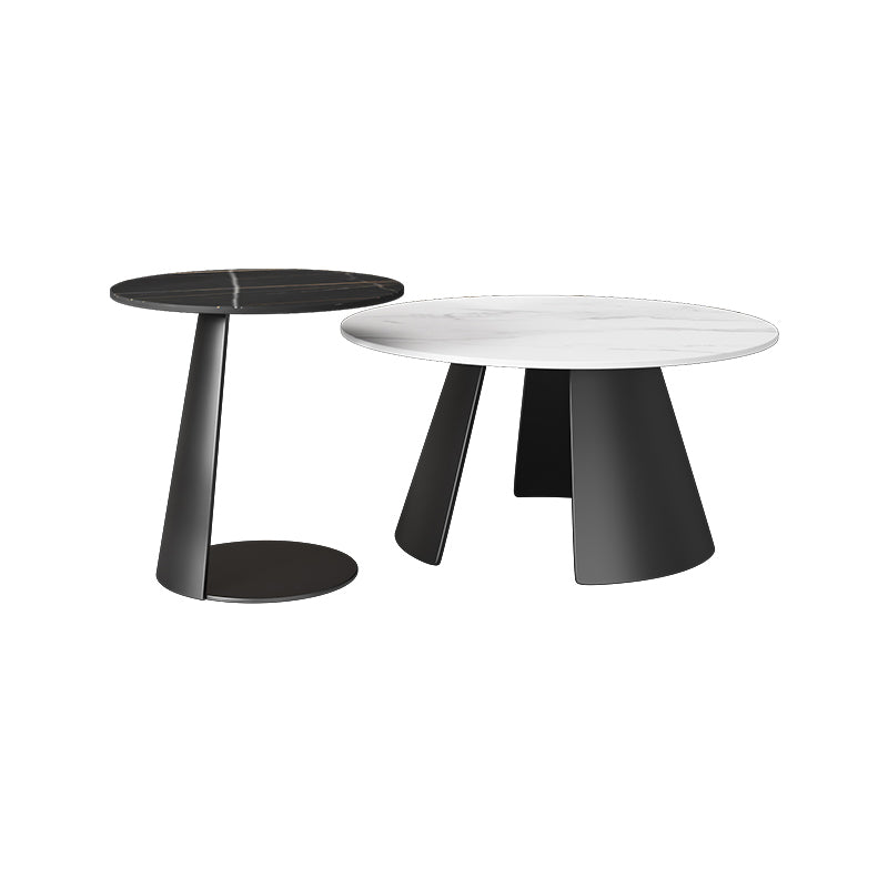 Modern Slate Coffee Table Round Bunching Coffee Table Sets for Living Room