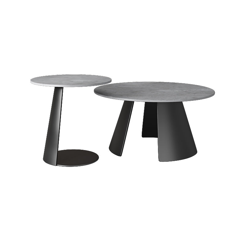 Modern Slate Coffee Table Round Bunching Coffee Table Sets for Living Room