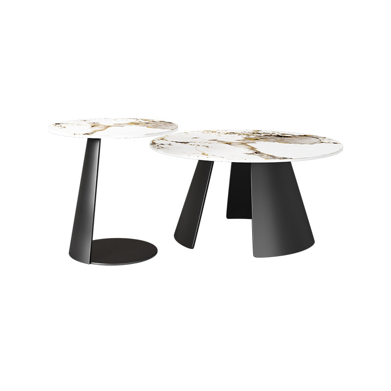Modern Slate Coffee Table Round Bunching Coffee Table Sets for Living Room