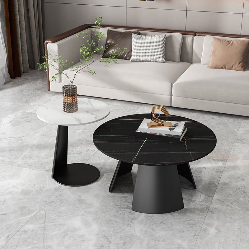 Modern Slate Coffee Table Round Bunching Coffee Table Sets for Living Room