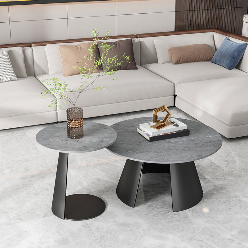 Modern Slate Coffee Table Round Bunching Coffee Table Sets for Living Room