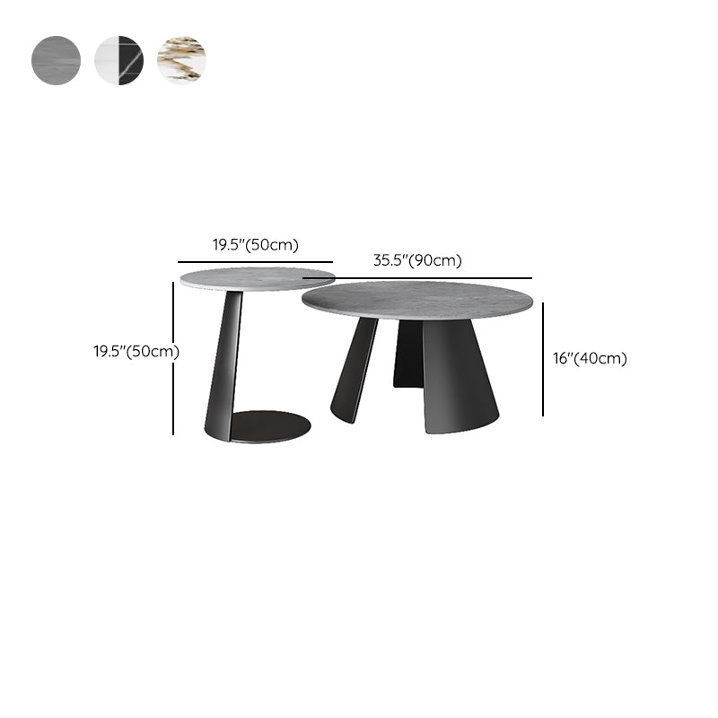 Modern Slate Coffee Table Round Bunching Coffee Table Sets for Living Room