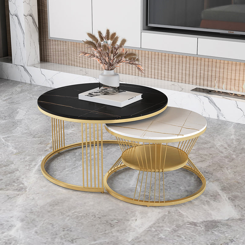 Slate Coffee Table Round Nesting Coffee Table Set for Living Room