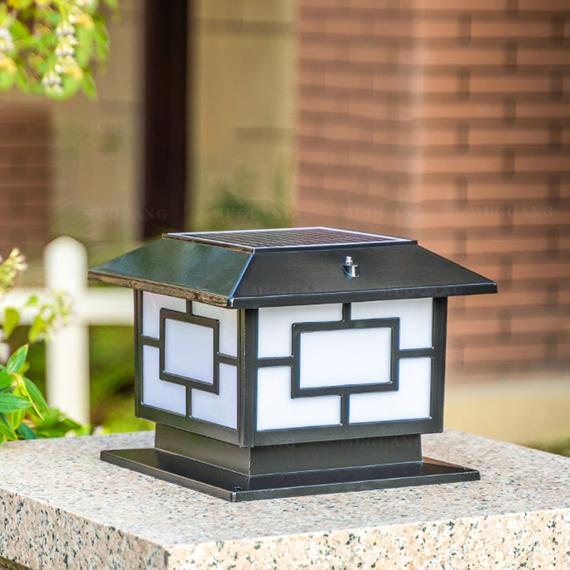 Rectangle Shape Metal Outdoor Light Modern Style 1-Light Solar Pillar Lamp