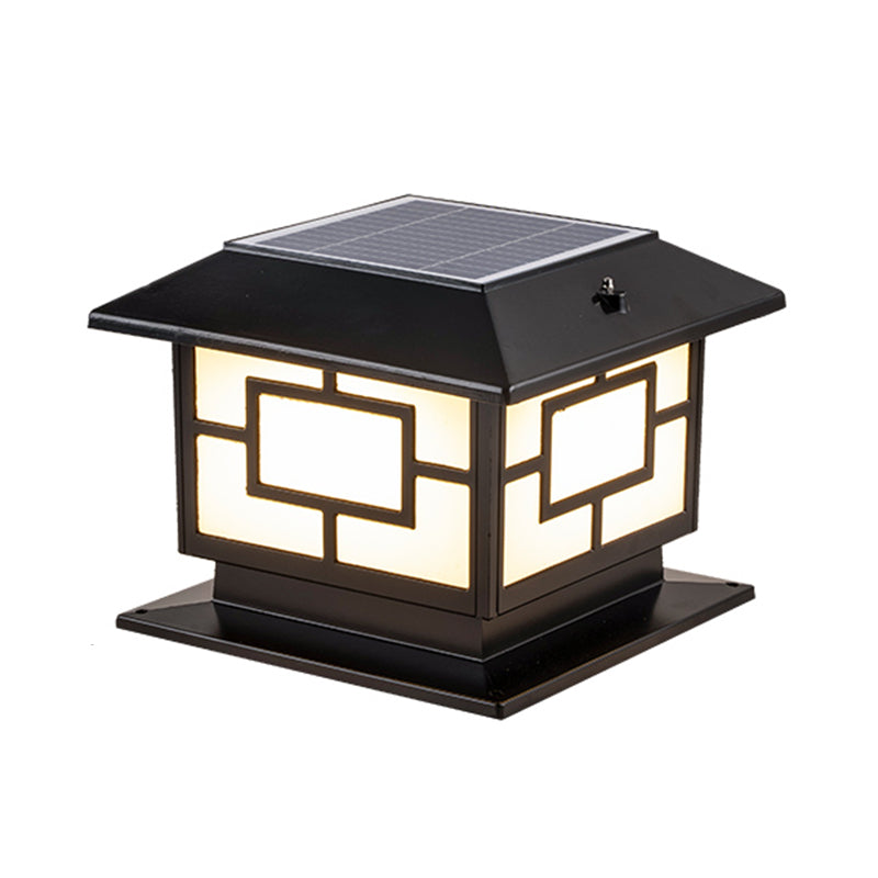 Rectangle Shape Metal Outdoor Light Modern Style 1-Light Solar Pillar Lamp