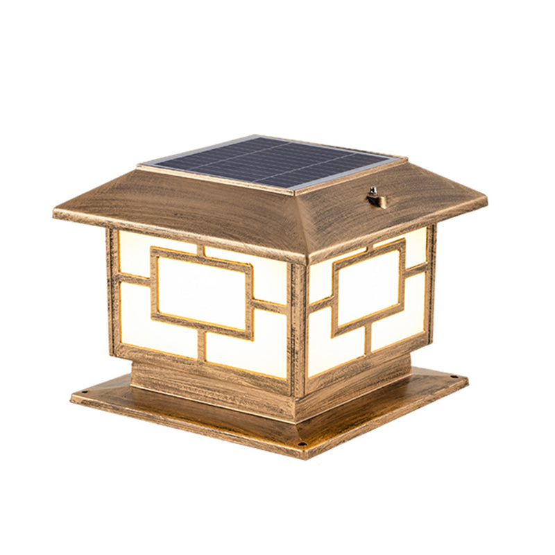 Rectangle Shape Metal Outdoor Light Modern Style 1-Light Solar Pillar Lamp