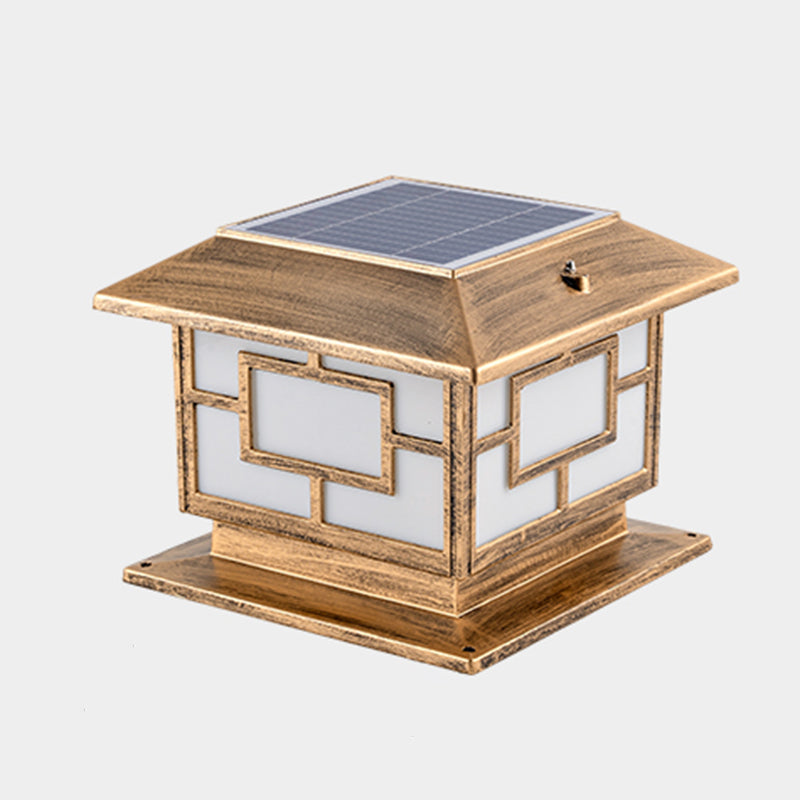 Rectangle Shape Metal Outdoor Light Modern Style 1-Light Solar Pillar Lamp