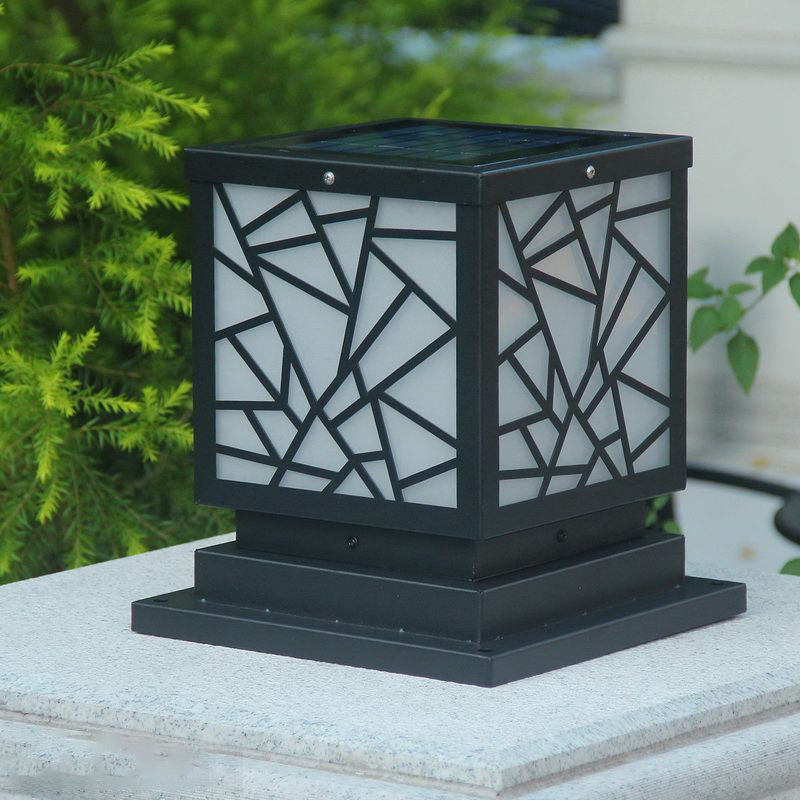 Square Shape Metal Outdoor Light Modern 1 Light Solar Pillar Lamp