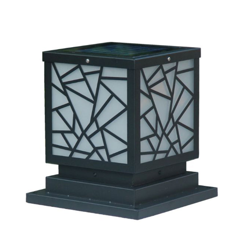 Square Shape Metal Outdoor Light Modern 1 Light Solar Pillar Lamp