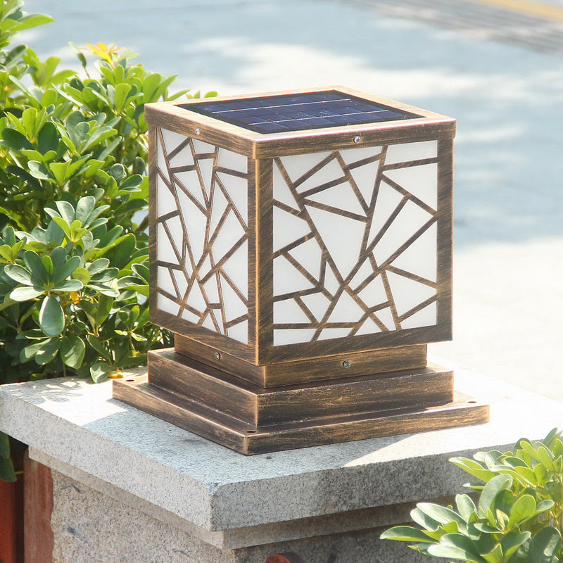 Square Shape Metal Outdoor Light Modern 1 Light Solar Pillar Lamp