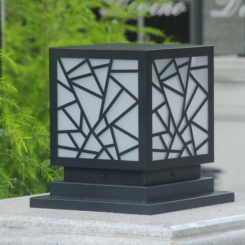 Square Shape Metal Outdoor Light Modern 1 Light Solar Pillar Lamp