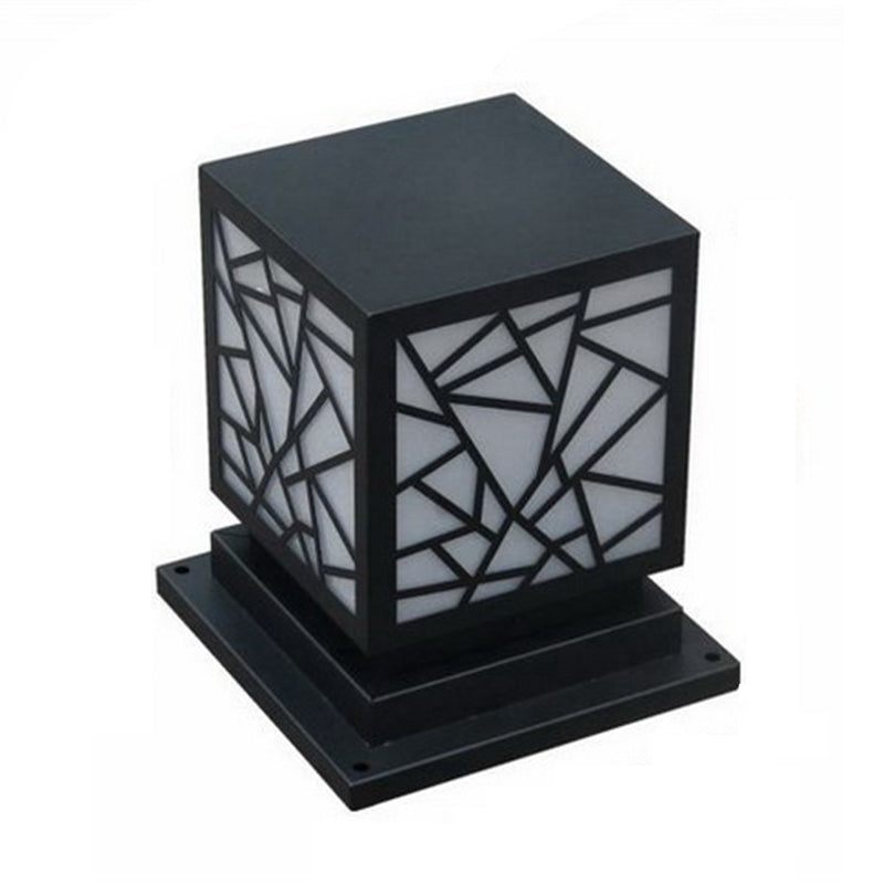 Square Shape Metal Outdoor Light Modern 1 Light Solar Pillar Lamp