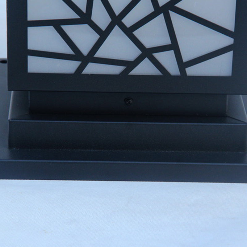 Square Shape Metal Outdoor Light Modern 1 Light Solar Pillar Lamp