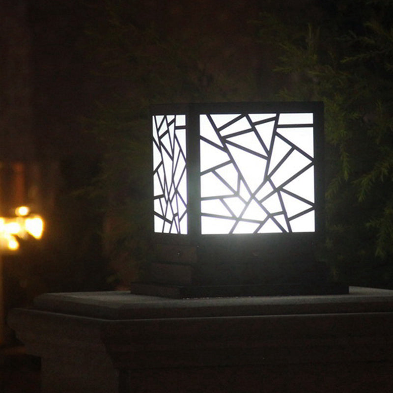 Square Shape Metal Outdoor Light Modern 1 Light Solar Pillar Lamp