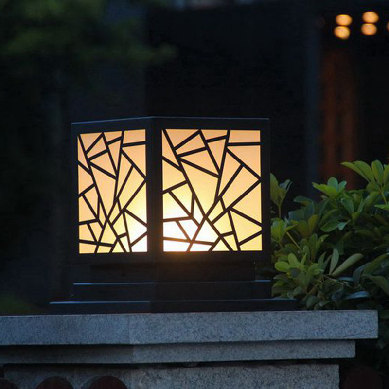 Square Shape Metal Outdoor Light Modern 1 Light Solar Pillar Lamp