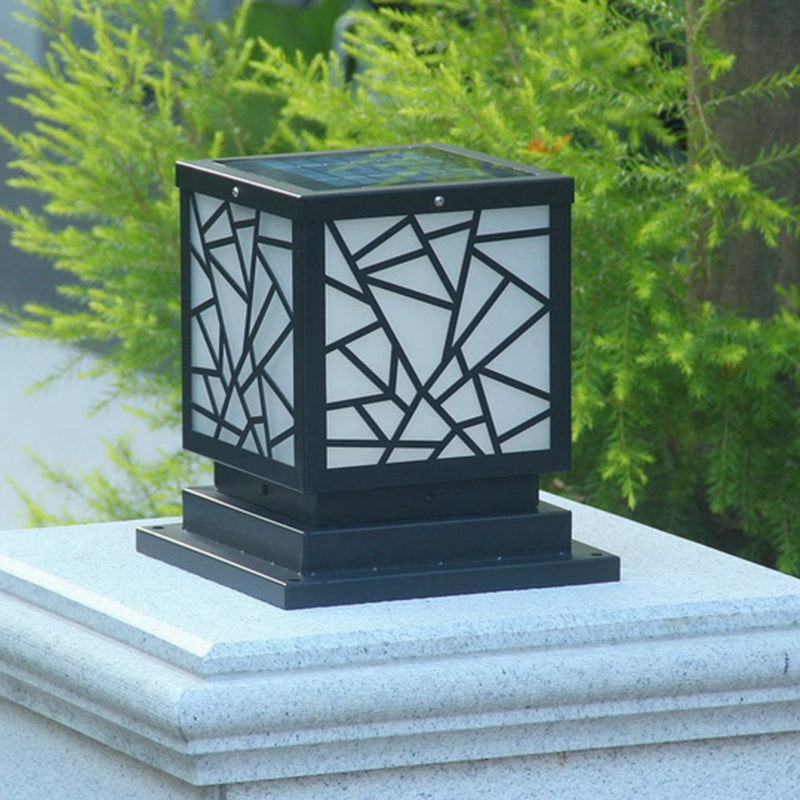 Square Shape Metal Outdoor Light Modern 1 Light Solar Pillar Lamp