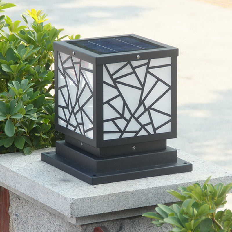 Square Shape Metal Outdoor Light Modern 1 Light Solar Pillar Lamp