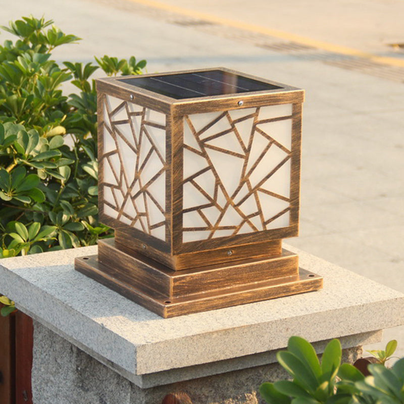 Square Shape Metal Outdoor Light Modern 1 Light Solar Pillar Lamp