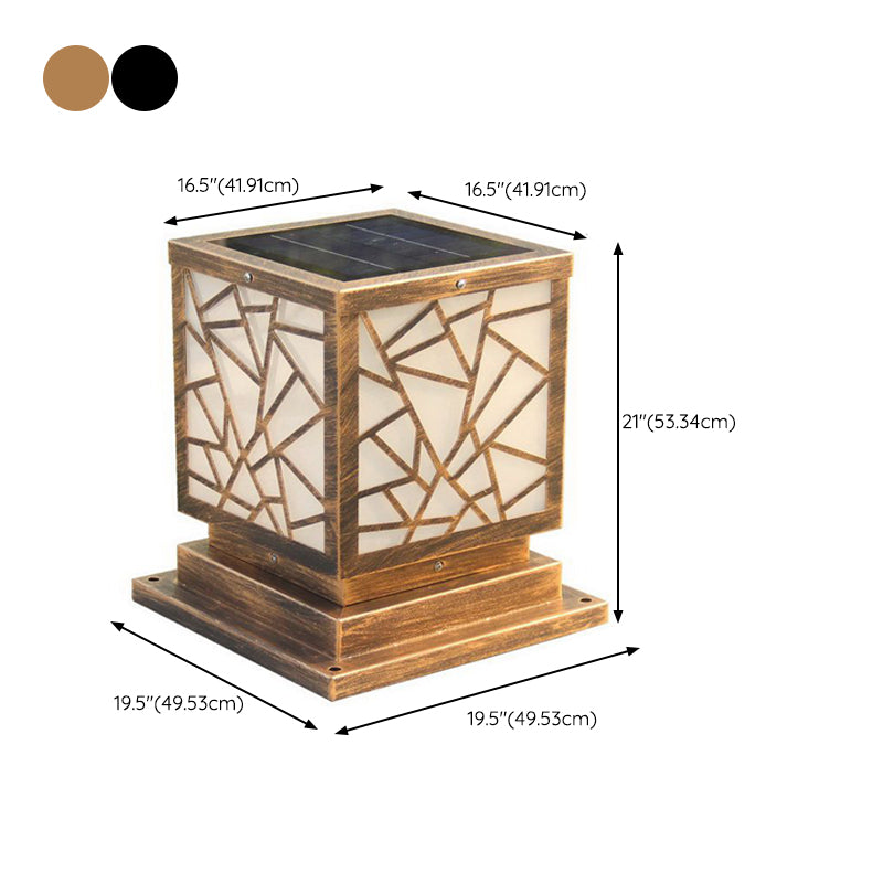 Square Shape Metal Outdoor Light Modern 1 Light Solar Pillar Lamp